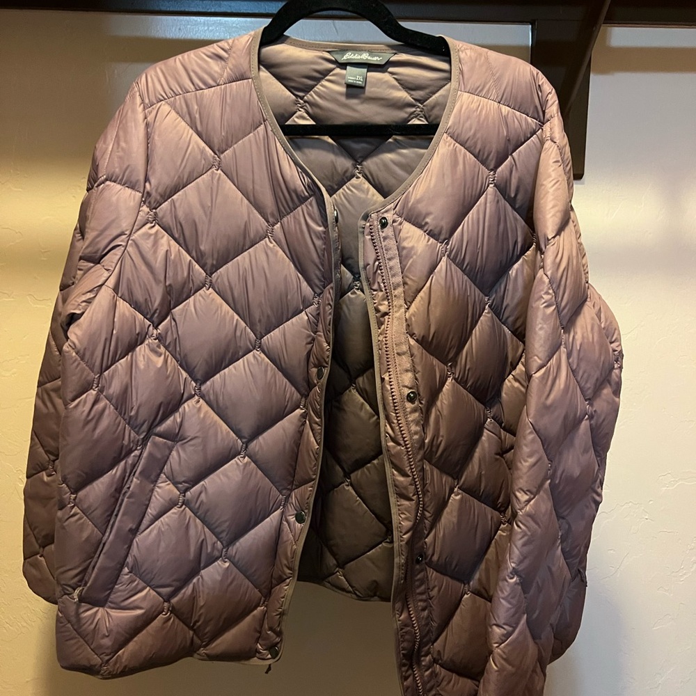 Women’s Eddie Bauer down jacket. No collar or hood. Excellent as a warm layer.